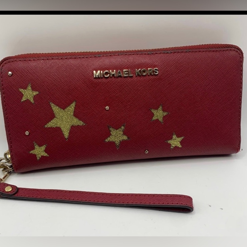Michael Kors Red and Gold Celestial Clutch